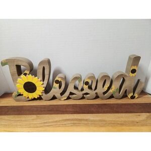 Blessed Sunflower Sign Shelf Sitter Cottage Core Country Farmhouse‎